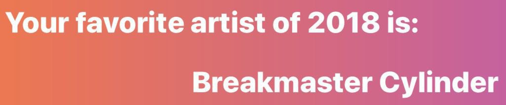 Text stating Your favorite artist of 2018 is: Breakmaster Cylinder