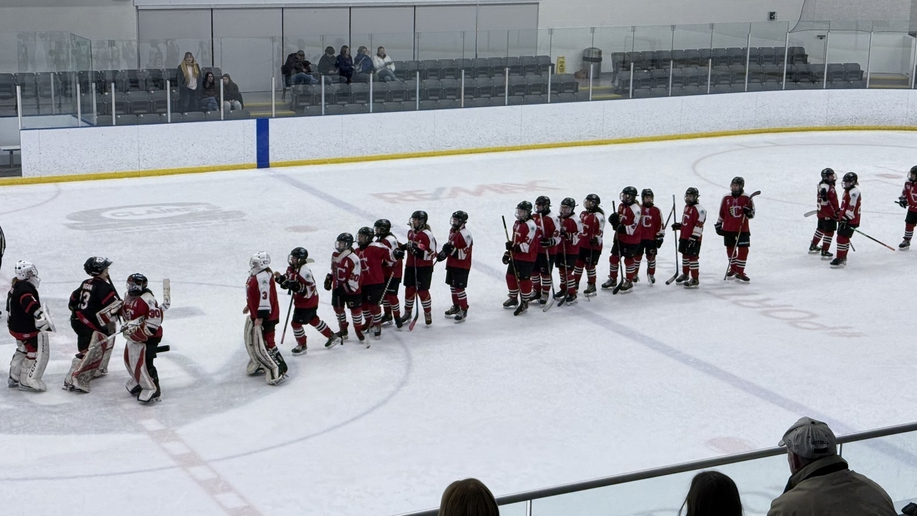 Girls hockey team in handshake line