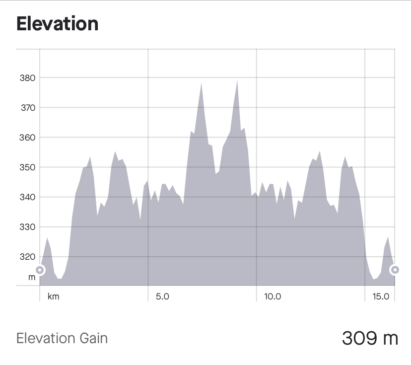 Chart of elevation gain through a run, showing lots of spikes
