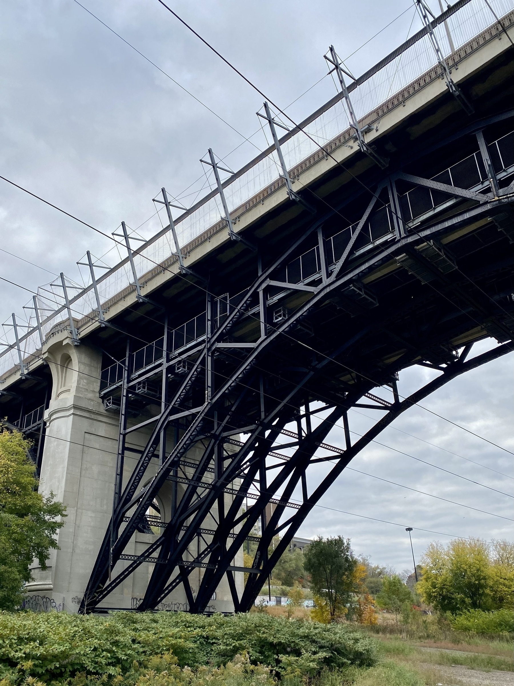 Support structures under a bridge