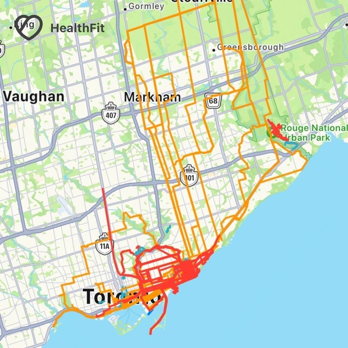 Heat map of workouts in the Toronto area