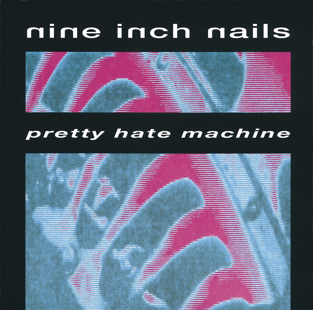 Auto-generated description: Cover art for Nine Inch Nails' Pretty Hate Machine featuring stylized graphics with blue and pink tones and the band's name at the top.