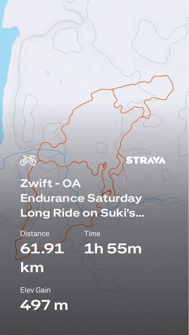 Strava image of a 61.91 km bike ride in Zwift