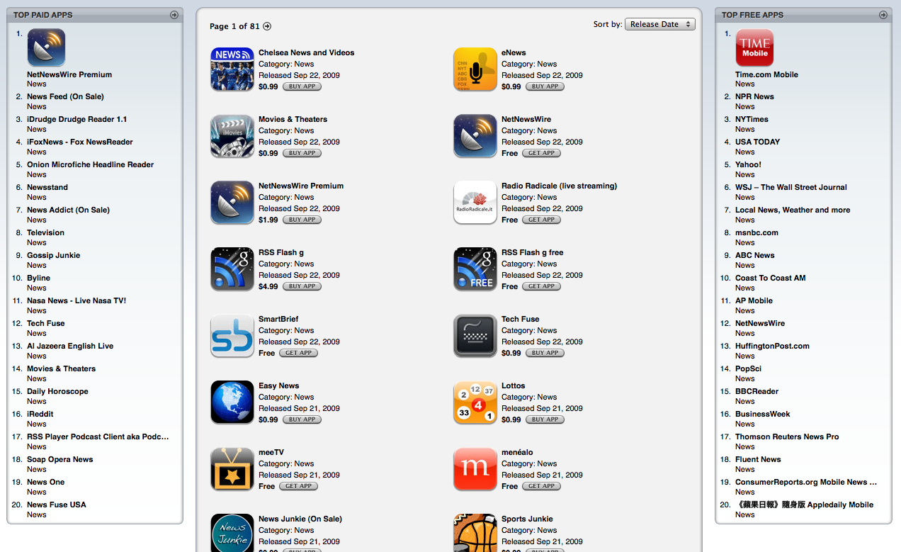 Screenshot of App Store showing NetNewsWire Premium as top paid app in news category.