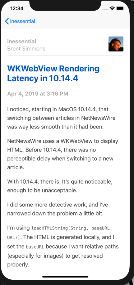 Screenshot of NetNewsWire 5.0 Detail view.