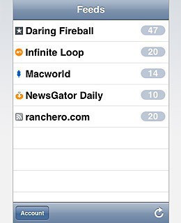 Netnewswire 1.0 for iPhone screenshot showing the list of feeds.