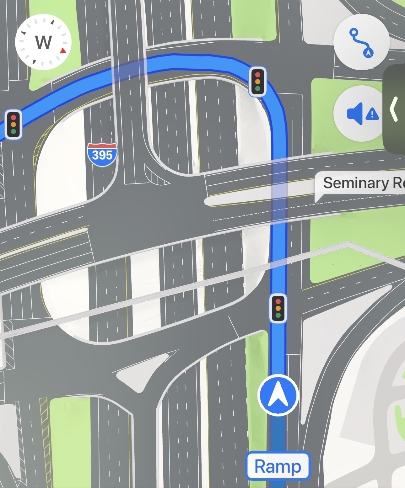 A GPS navigation screen shows a complex route through the I-395 highway.