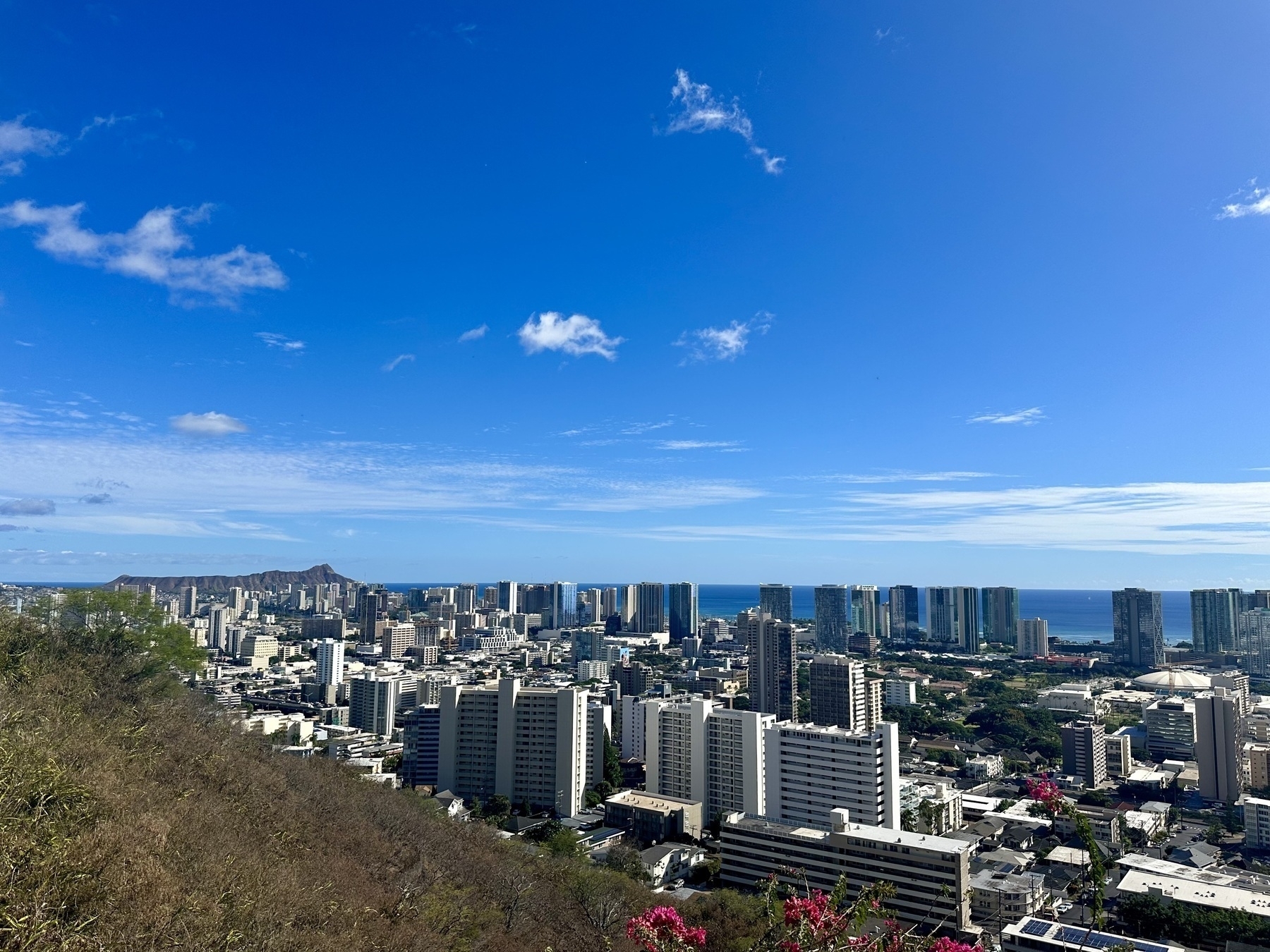 Honolulu skyline as seen from the elevated National Memorial Cemetery of the Pacific.