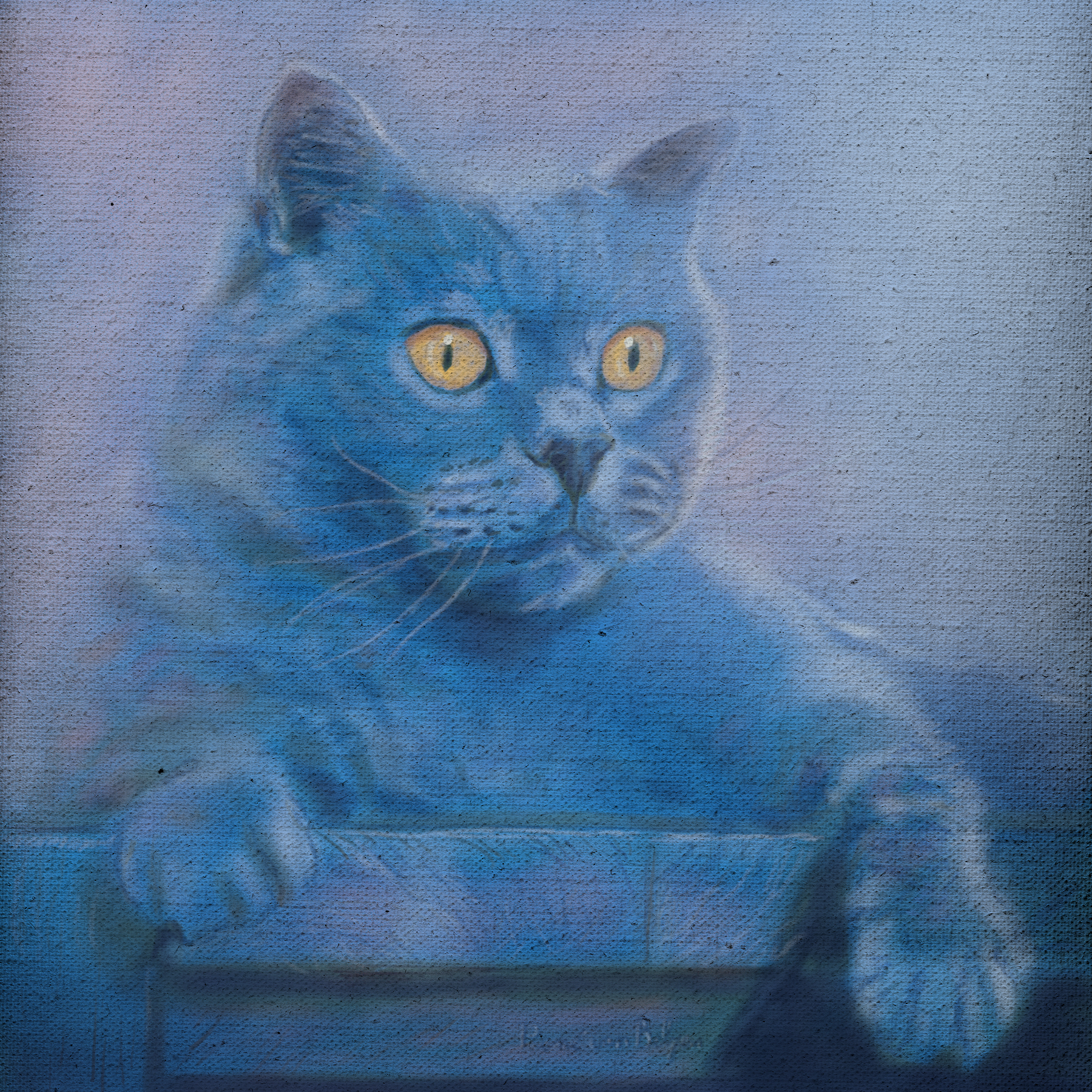 Digital soft pastel sketch of a blue cat