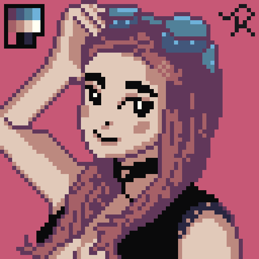 pixel art of woman with goggles on her hair