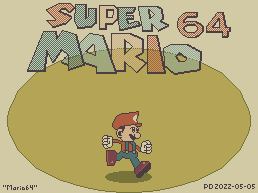 Pixel art Mario in a single running pose in a fake 3D circle