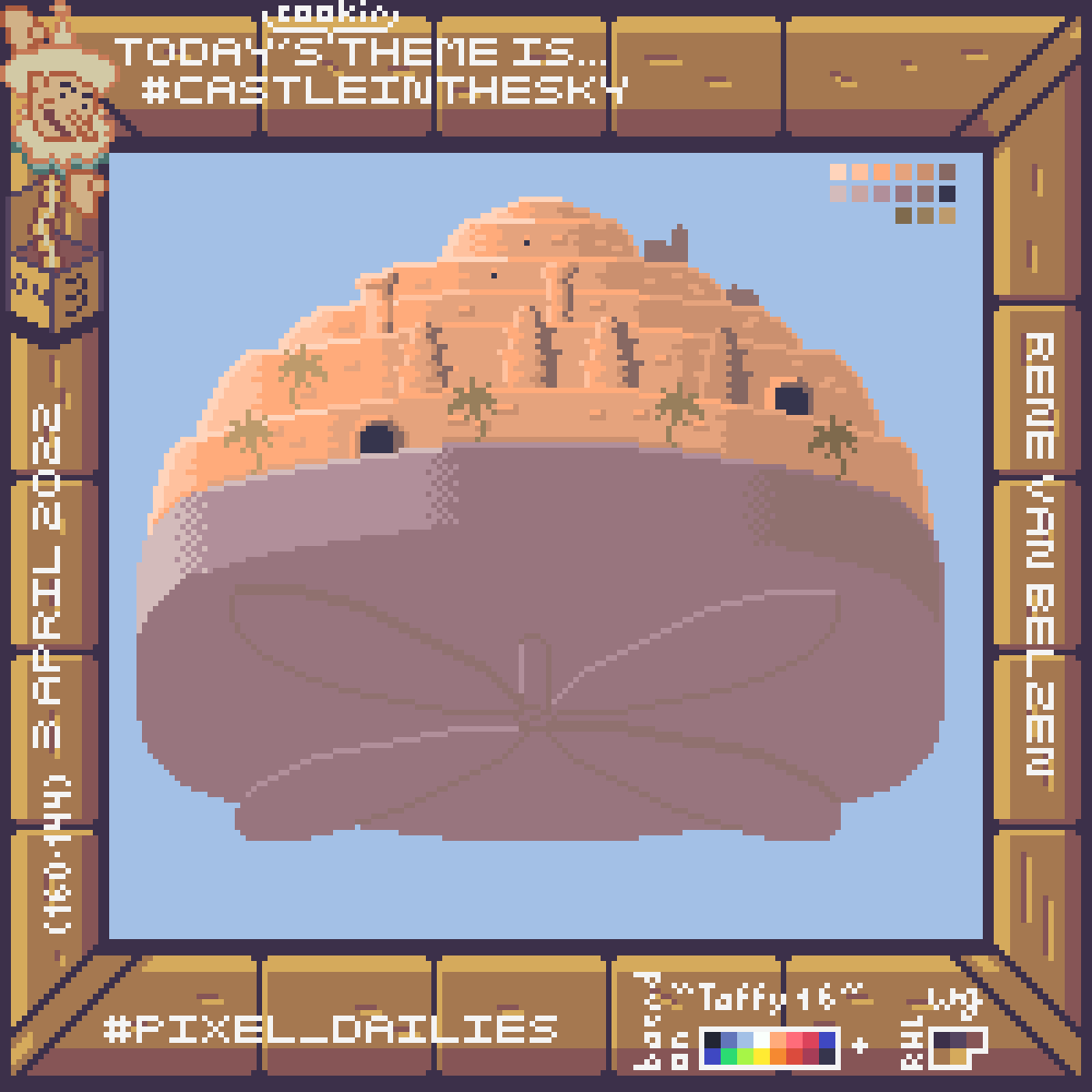 pixel art of floating city in the sky