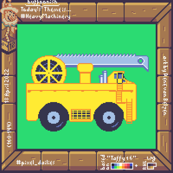 pixel art of huge yellow truck