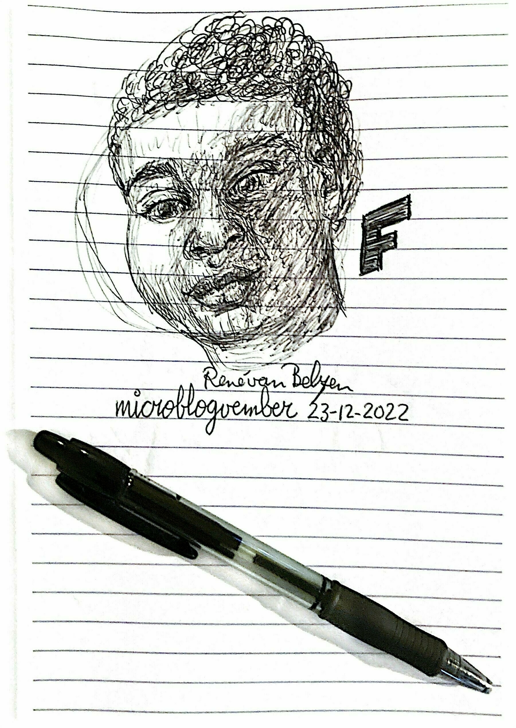 ballpoint pen drawing of a portrait that deserves an F