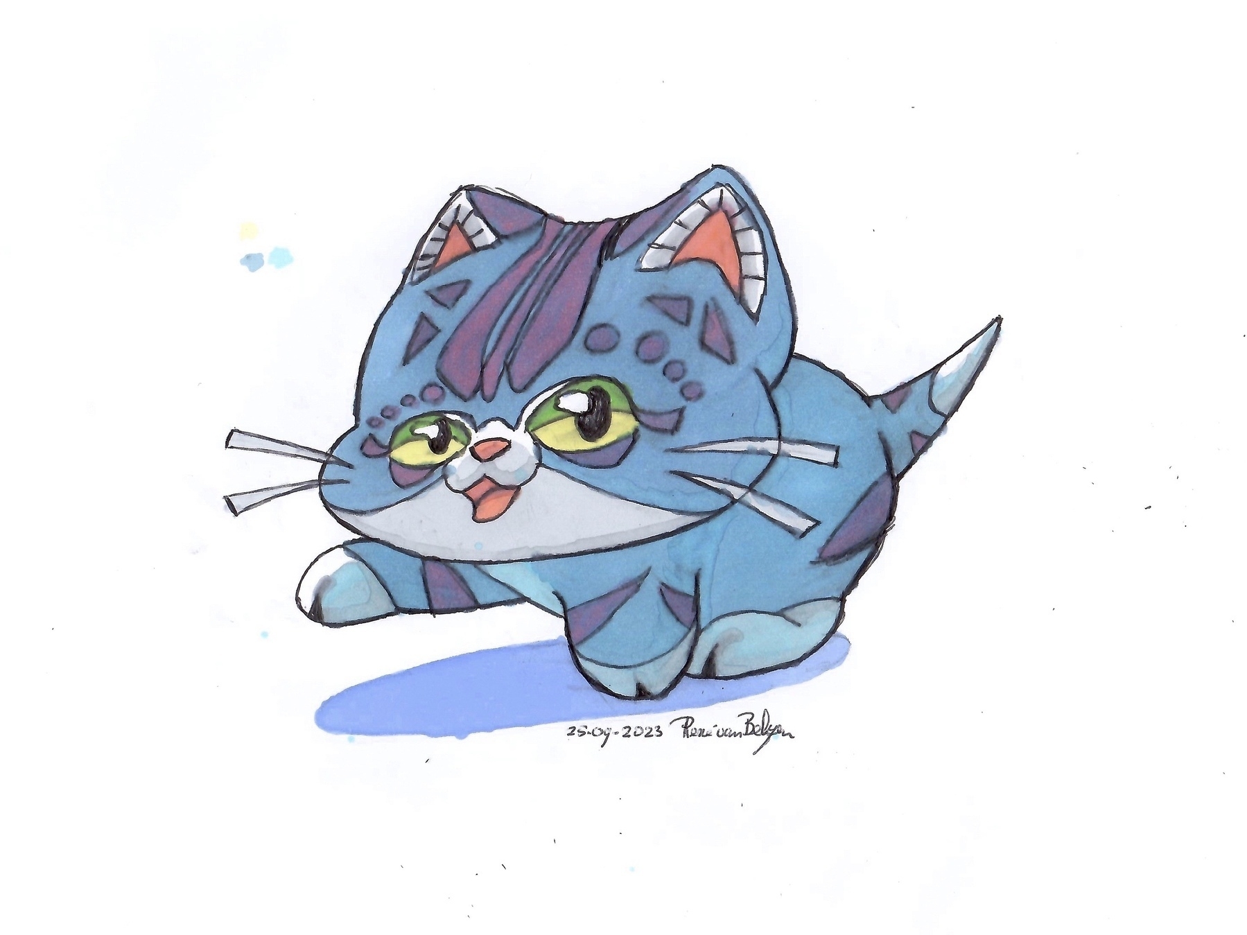 colored pen drawing of a stylized cat