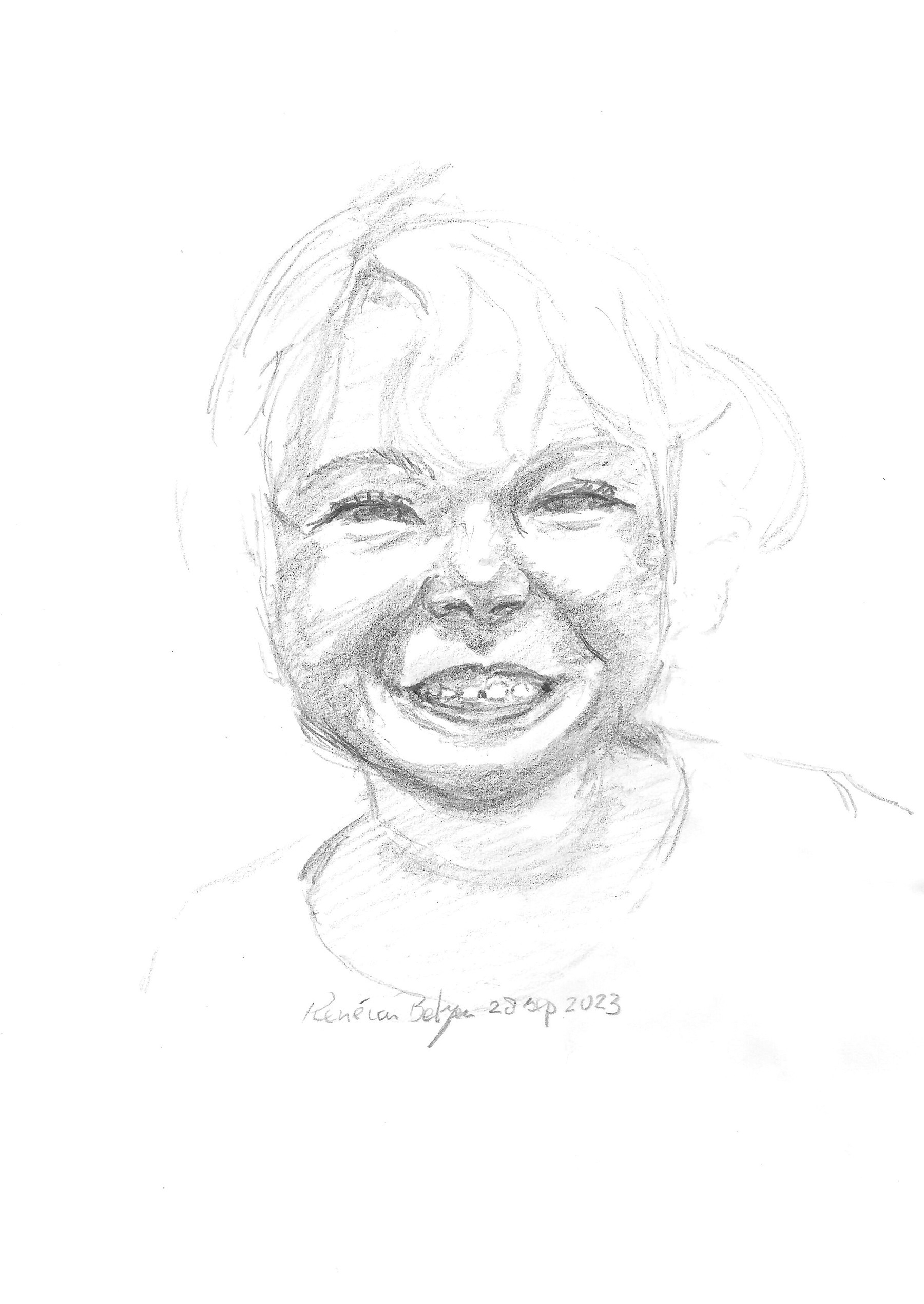 pencil drawing of a smiling girl
