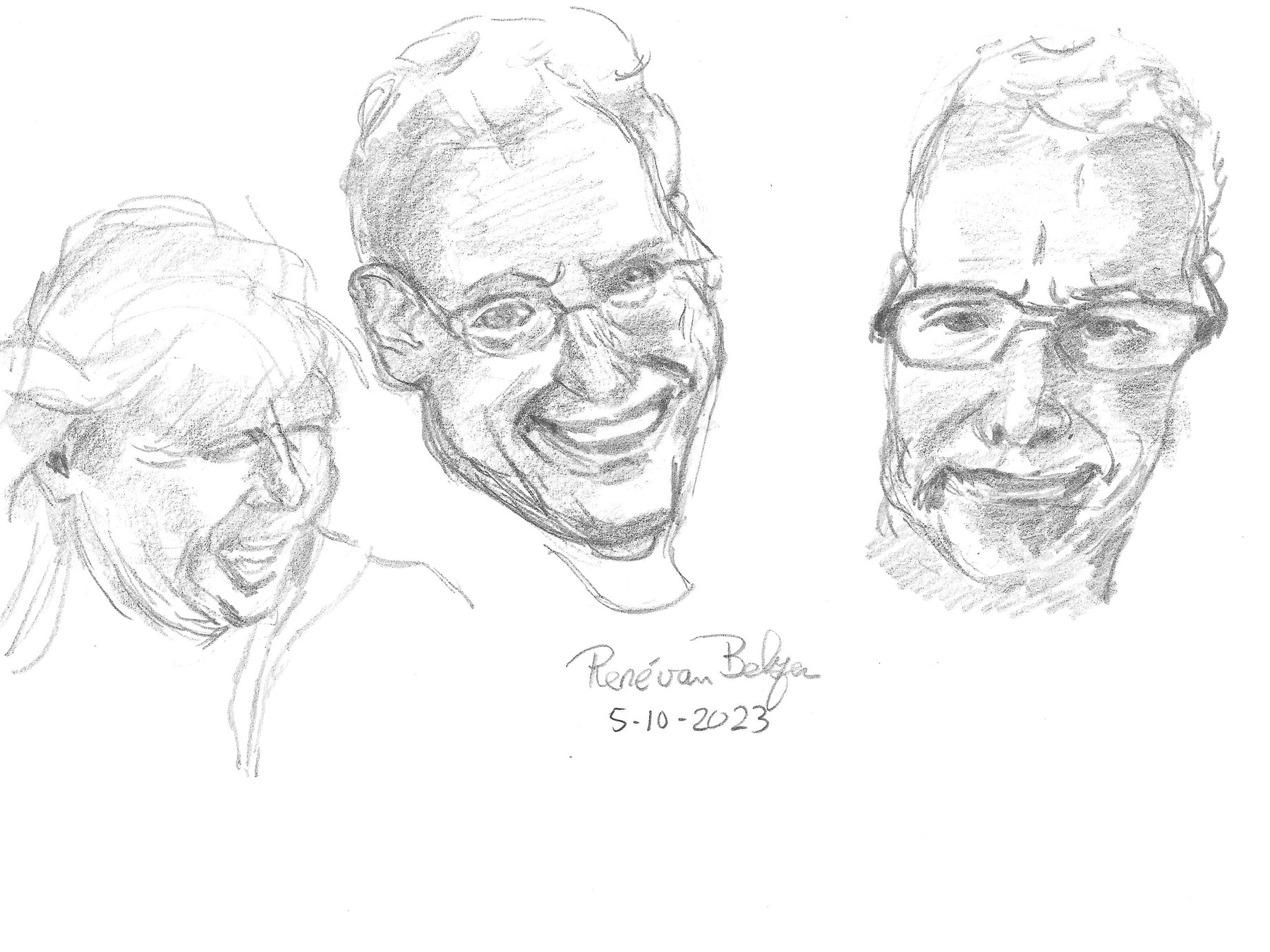 pencil portraits of three adults