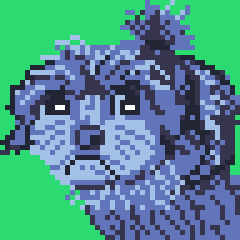 pixel art of a small long-haired dog, 48 by 48 pixels