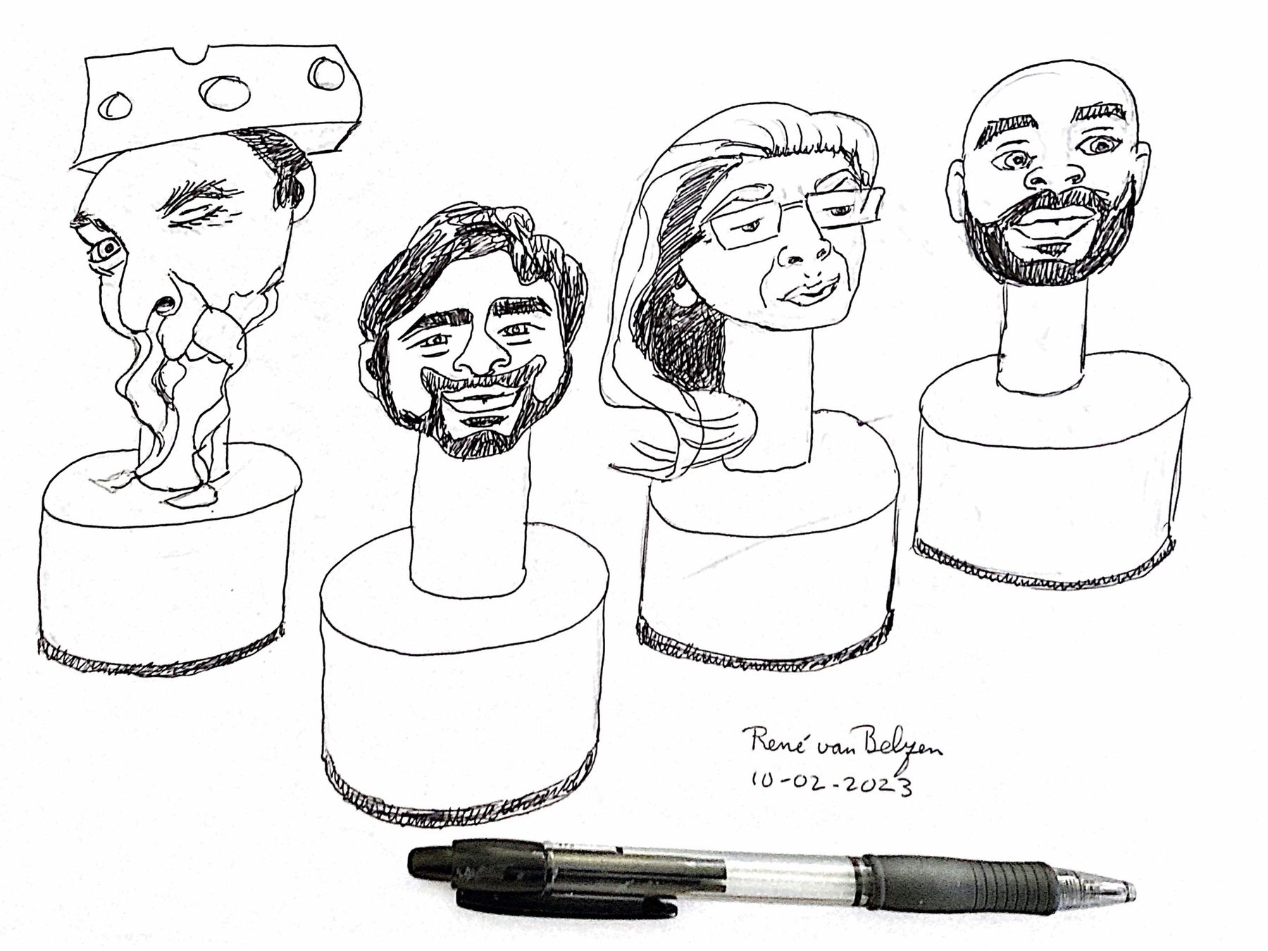 ballpoint pen sketch of the micro∙blog team