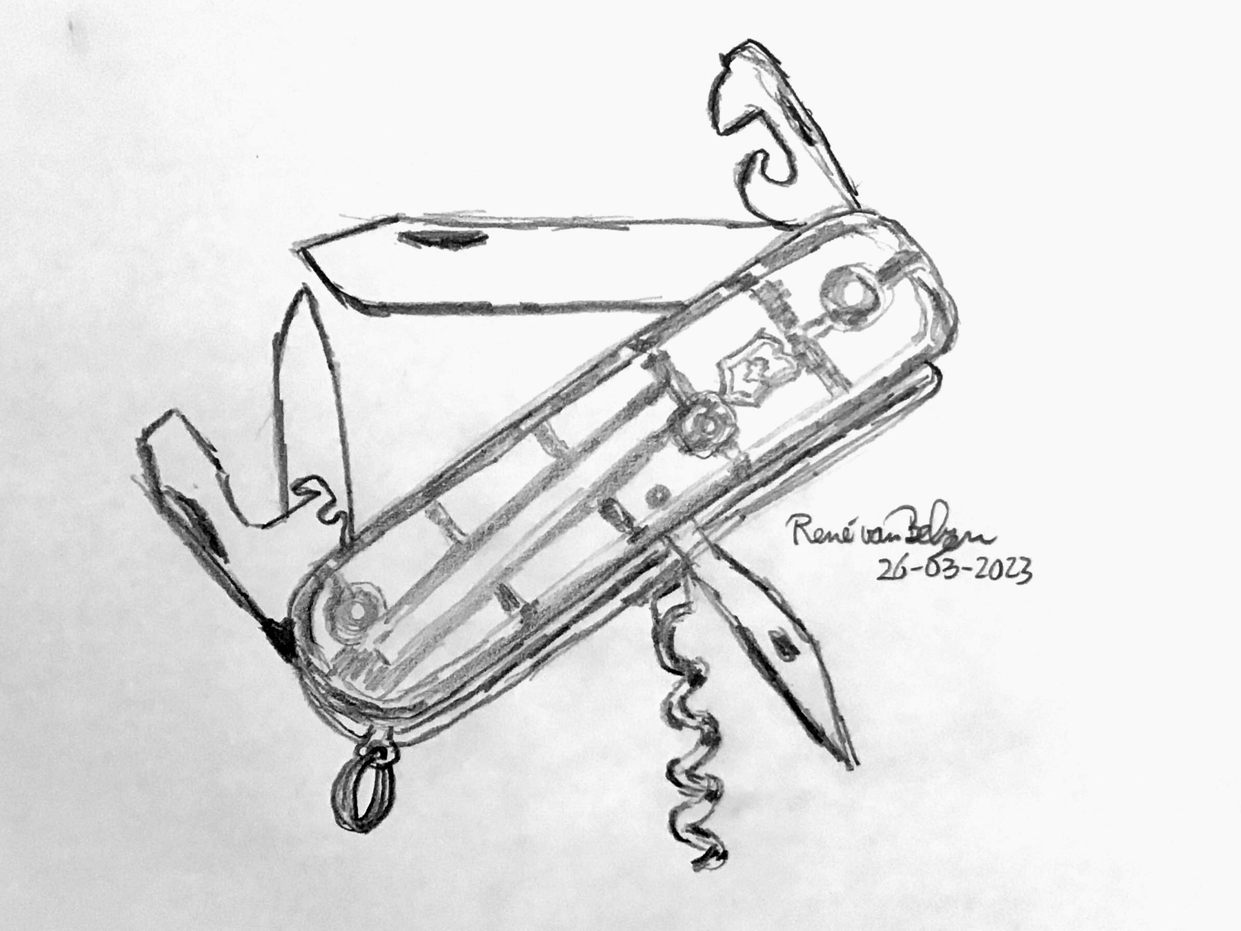 quick pencil sketch of swiss army knife