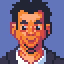 32 by 32 pixel art portrait of actor Tom Hanks in his younger years