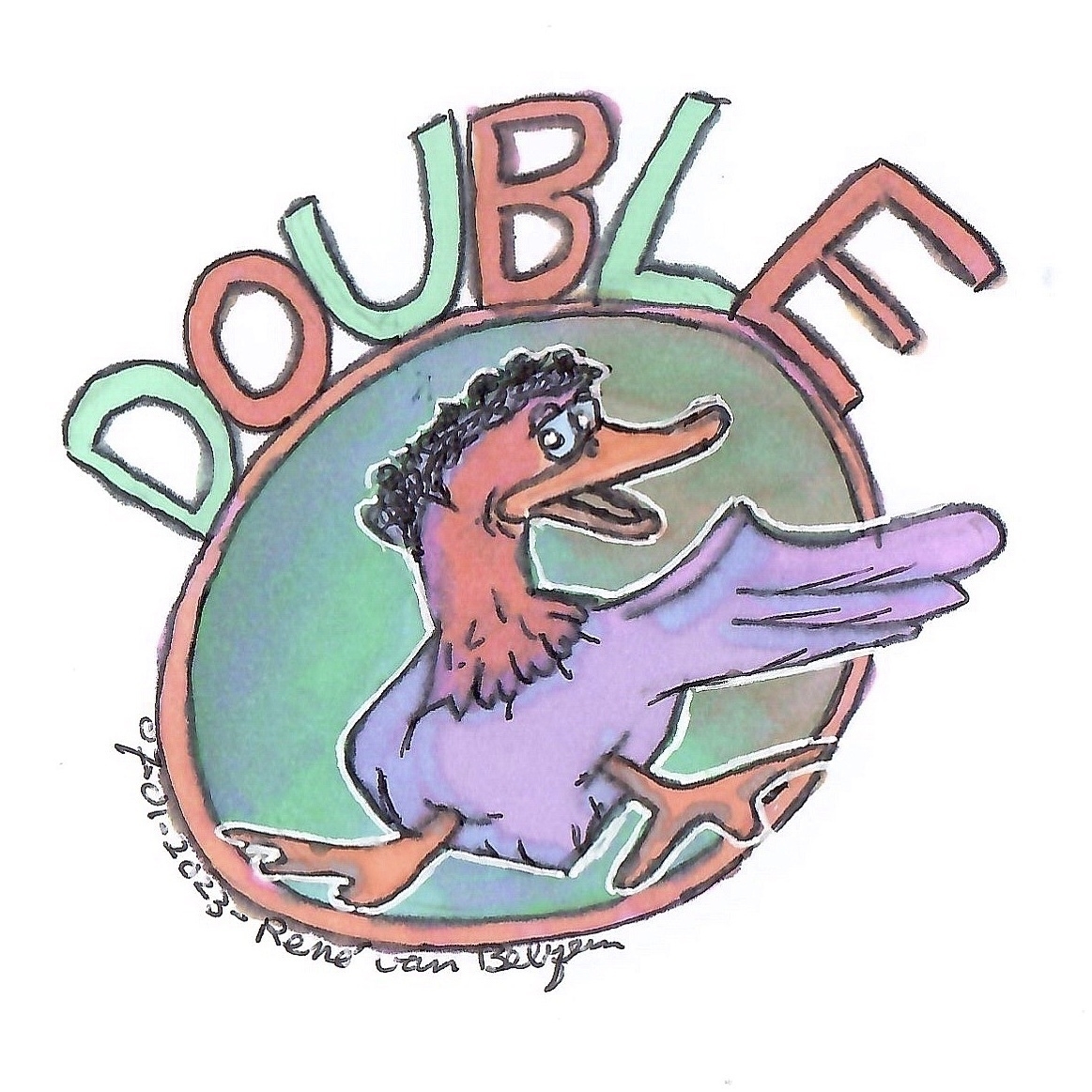double-o-duck logo in ballpoint pen and markers