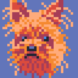 32 by 32 pixel art of a Yorkshire terrier's head