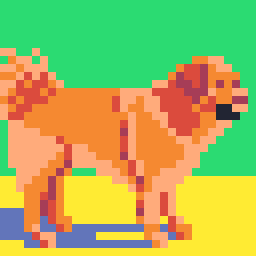 32 by 32 pixel art of a golden haired dog