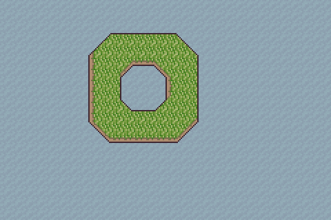 256 by 192 pixel art of isometric island with hole in it, using grass texture tiles, and texture tiles for background