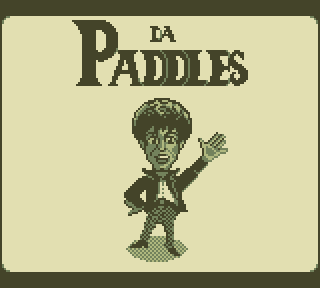 160 by 144 GameBoy 4-color pixel art titled Da Paddles, with a beatnik happily waving