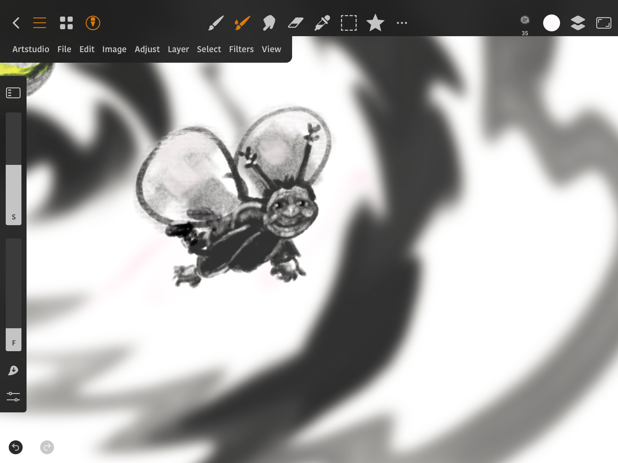 screenshot of ArtStudio Pro, doodling a bee-man
