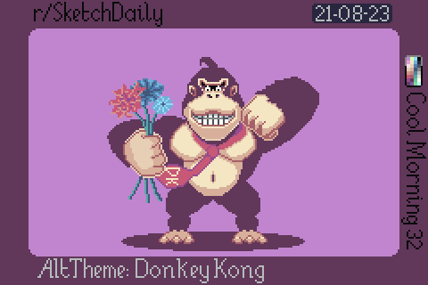 pixel art of Donkey Kong offering flowers