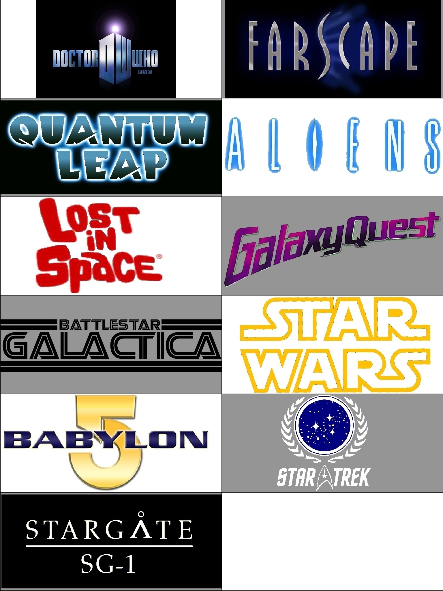 11 SF movie and tv series logos