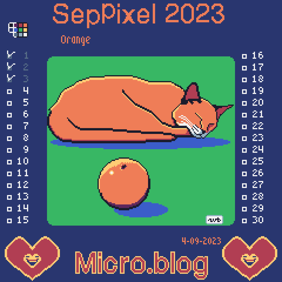 pixel art of an orange fruit and orange cat sleeping
