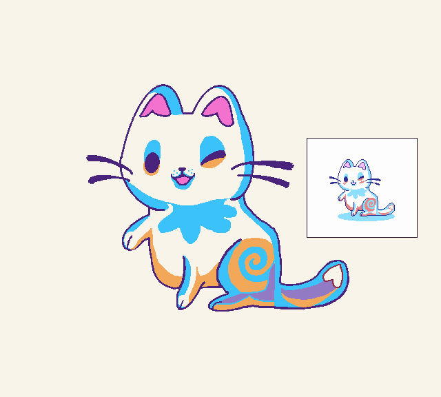 pixel art from small drawing of stylized cat