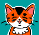 animated GIF of a stylized cartoon cat laughing