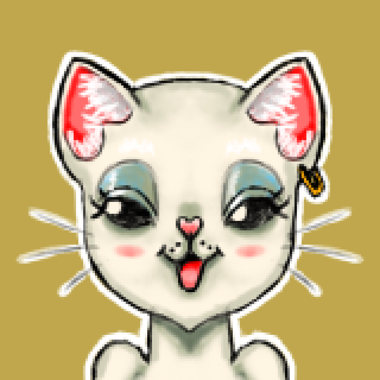 drawing of stylized cat wearing earring