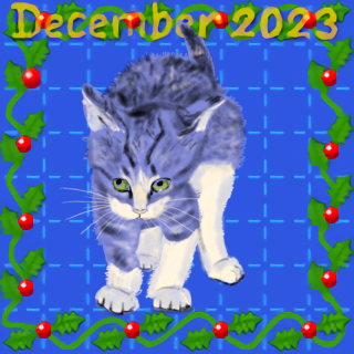 blue tabby kitten on a Christmassy background