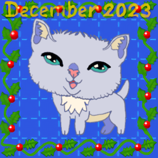 stylized blue cat on Christmassy background