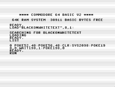 screenshot of VICE C64 screen showing a listing of a Basic program in black text on an all white background