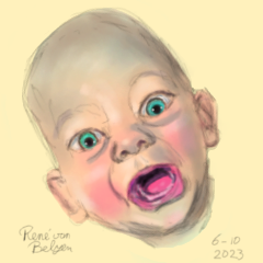 colored drawing of a surprised baby boy