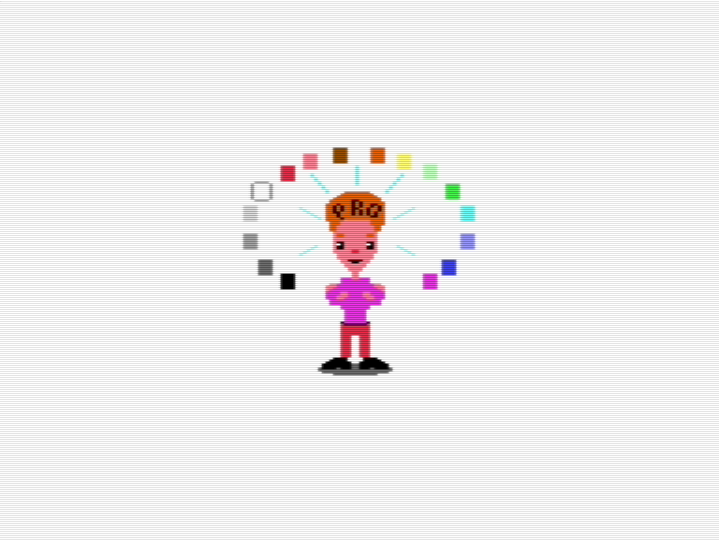 Commodore 64 multicolor bitmap cartoon of a pro artist