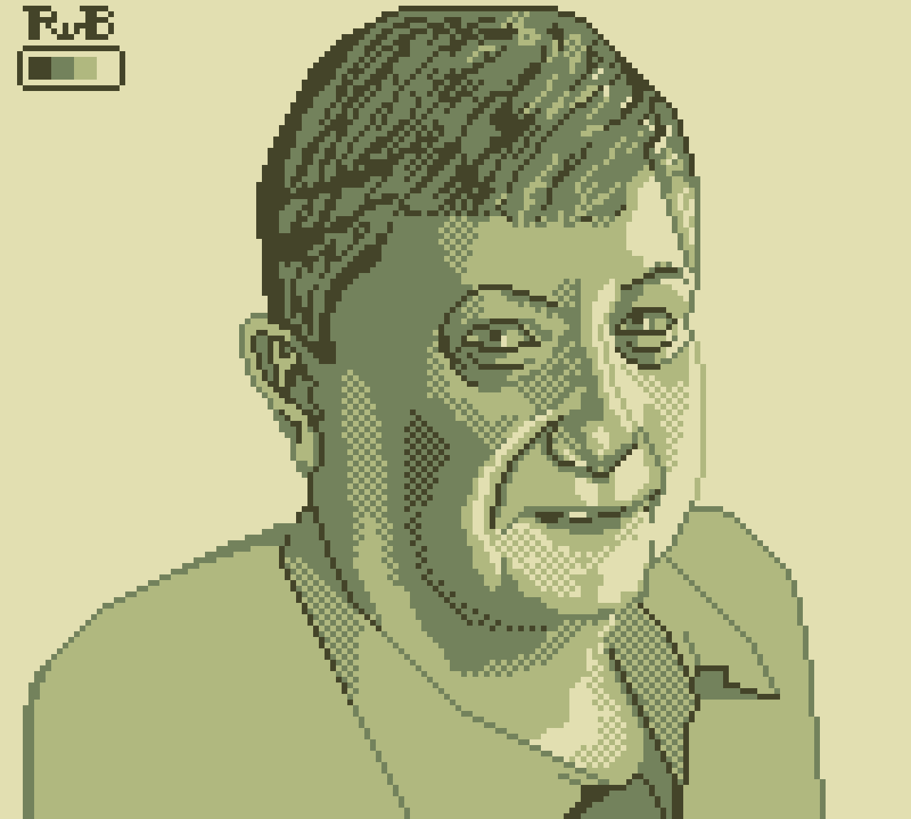 pixel art portrait of a middleaged man in realistic art style
