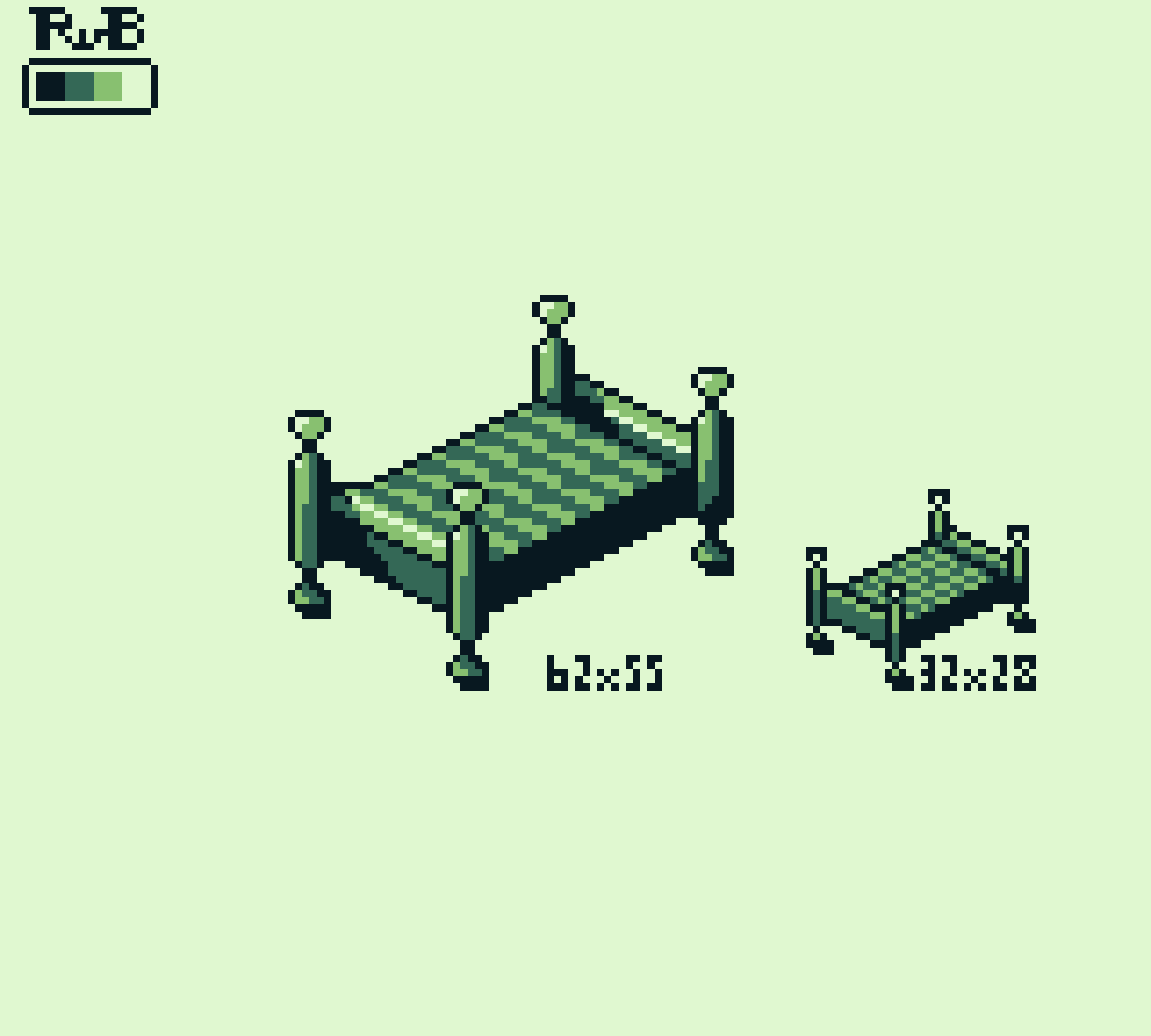 pixel art of two sizes of the same 1-person bed