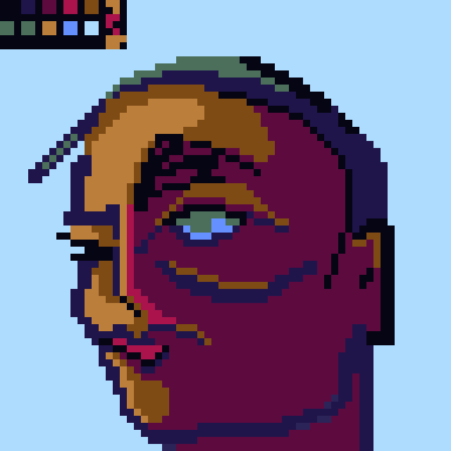 pixel art of colored symbolic face