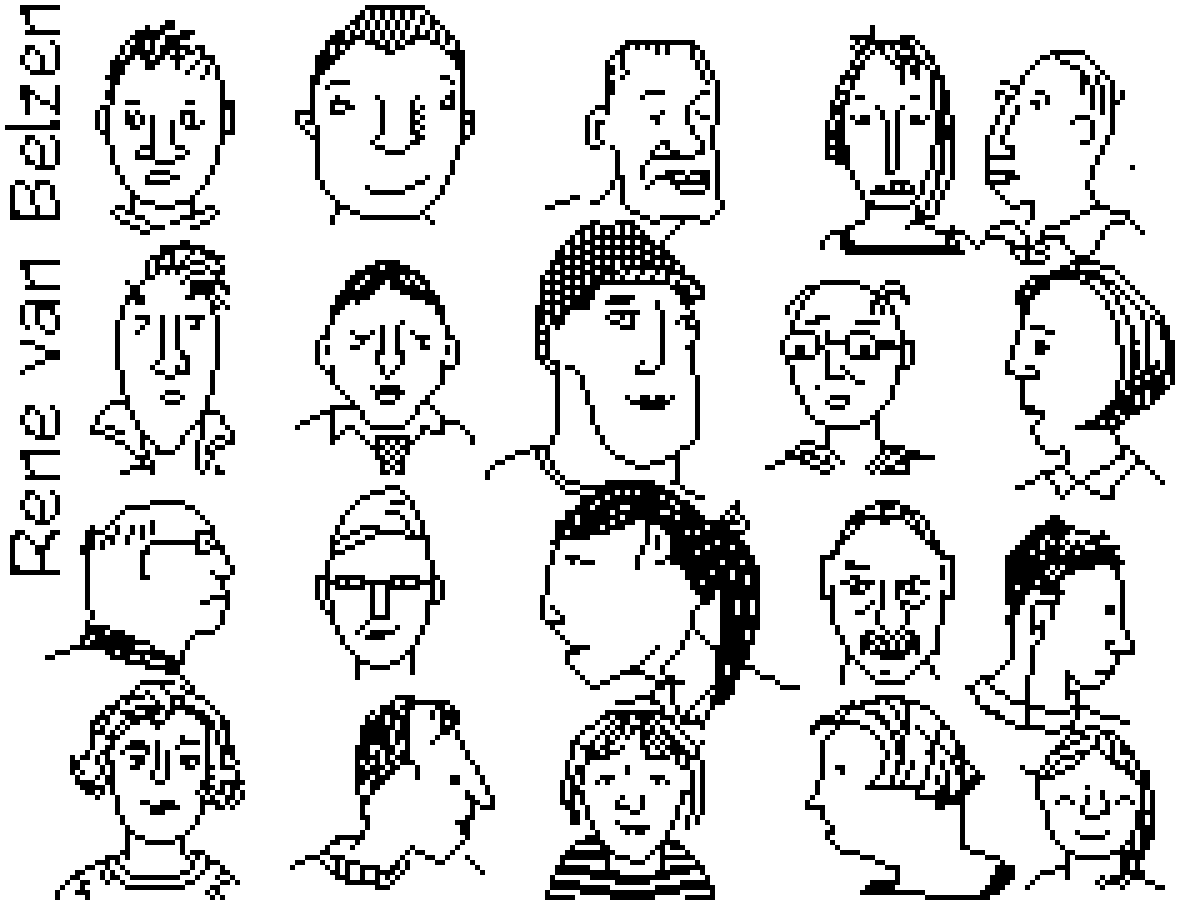 pixel art of 25 cartoon faces