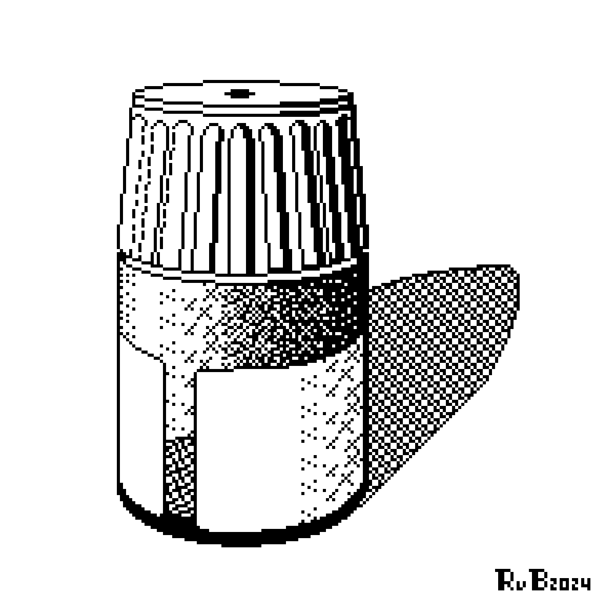 pixel art of an ink bottle with cross hatching