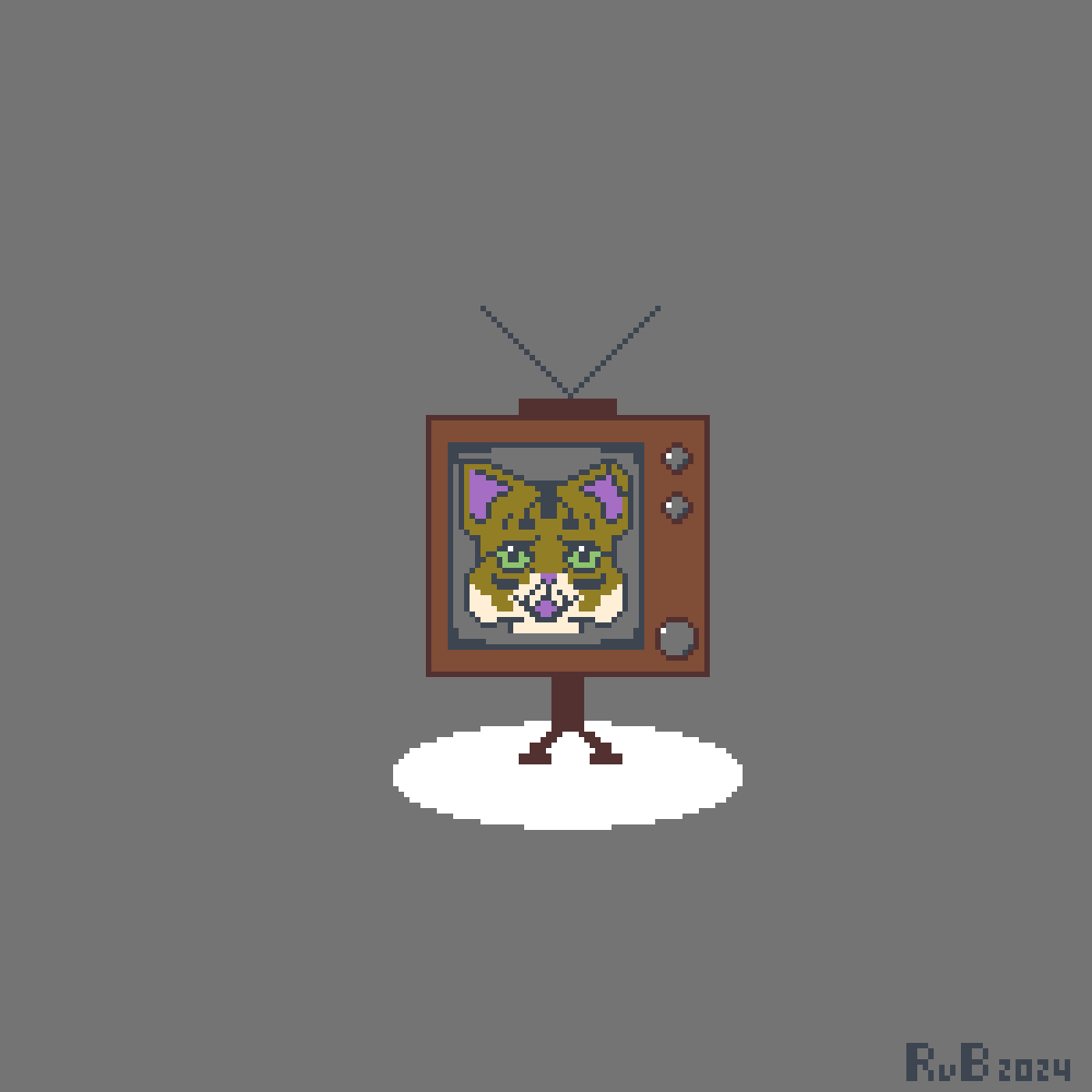 animated pixel art of cat portrait on a tv set