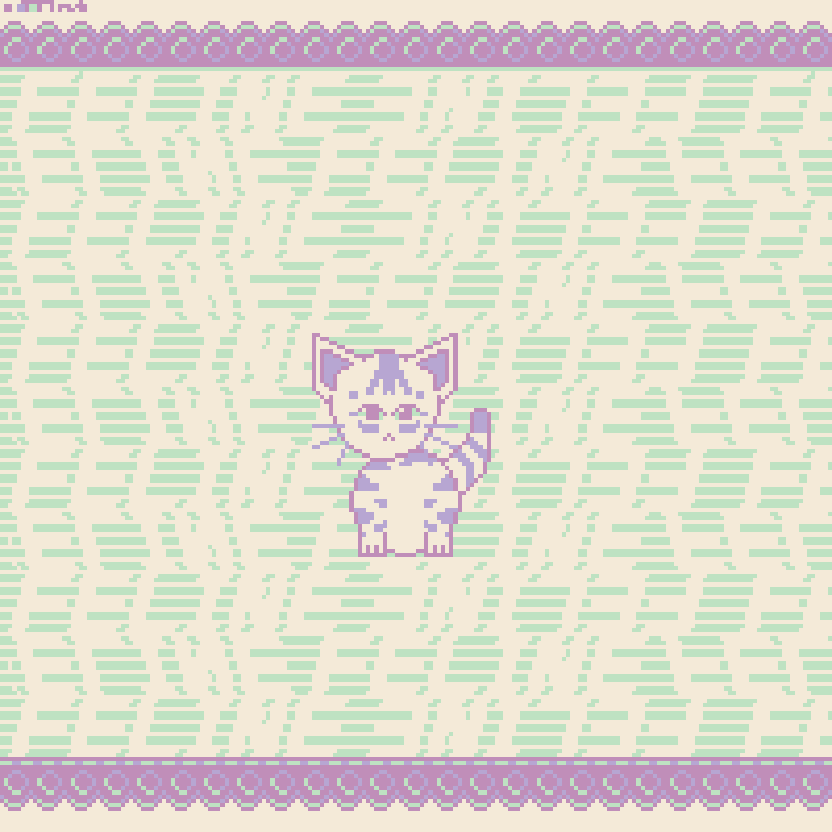 pixel art of cartoon kitten with feline written behind it