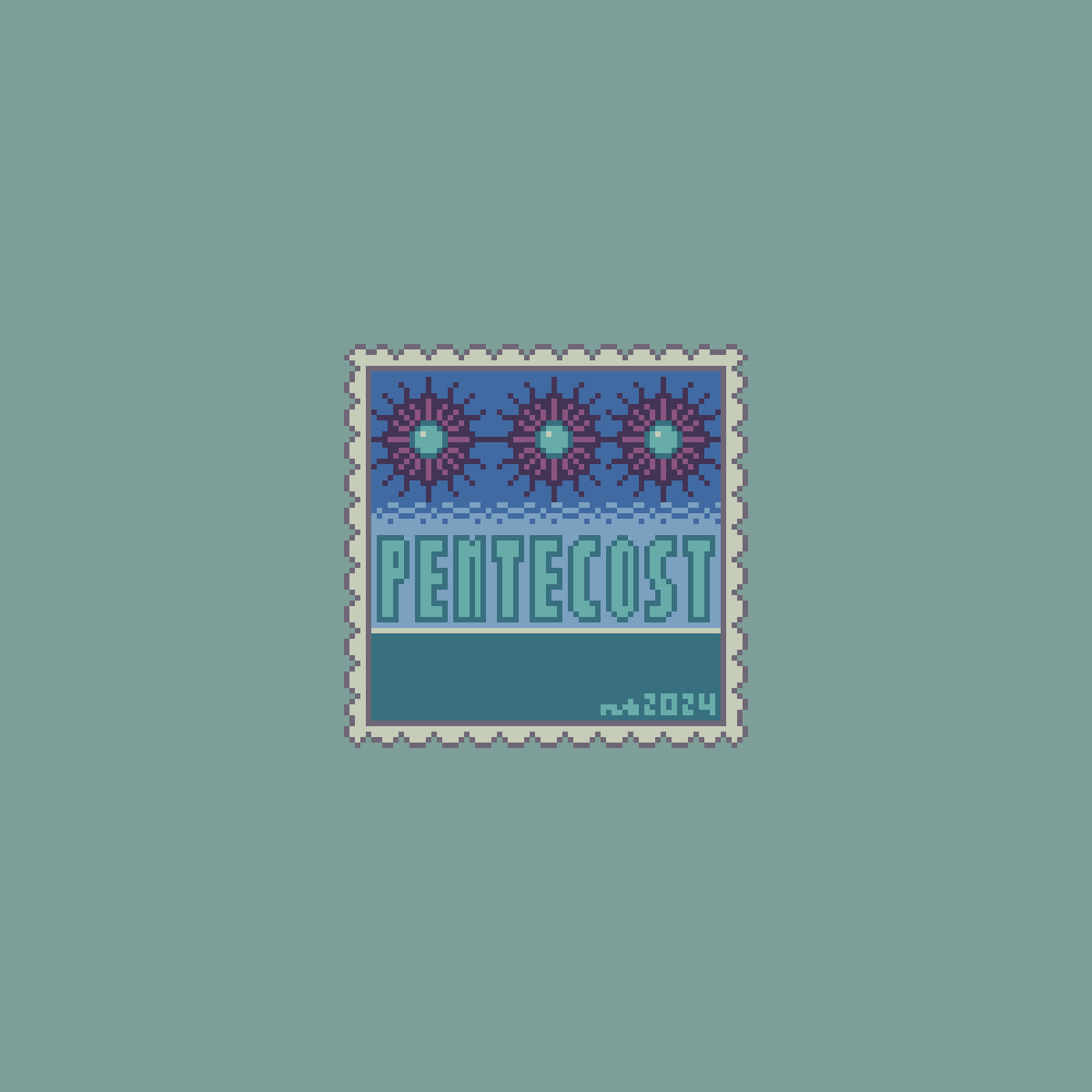 pixel art illustrating pentecost as a stamp